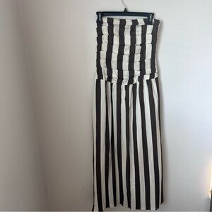 Brown and White Striped Maxi Dress